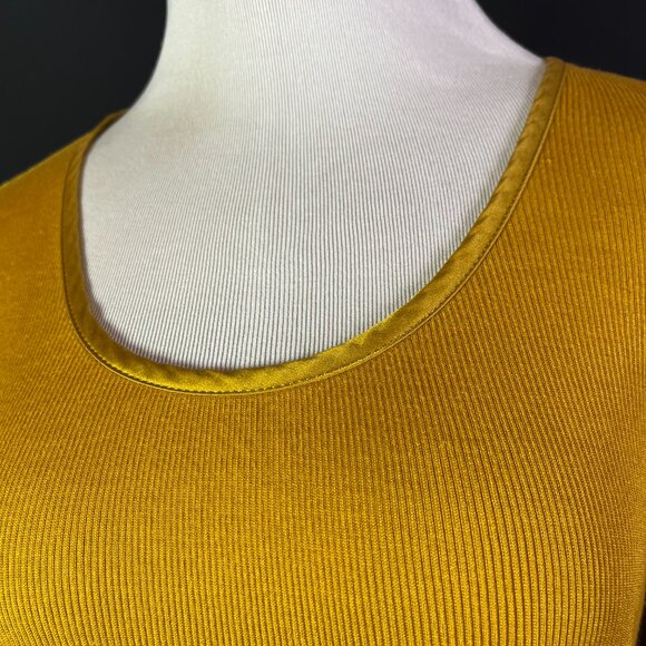 Rag & Bone Size M Yellow Ribbed Knit Top Silk Cashmere Stretchy Thin *Flaw - Picture 3 of 14